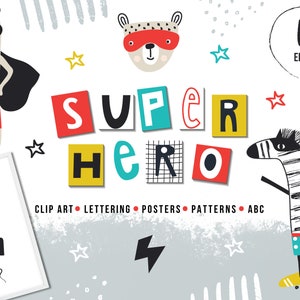 Super hero digital kids vector clipart Child PNG illustrations Animals character creator Graphic design Digital paper Commercial use image 1