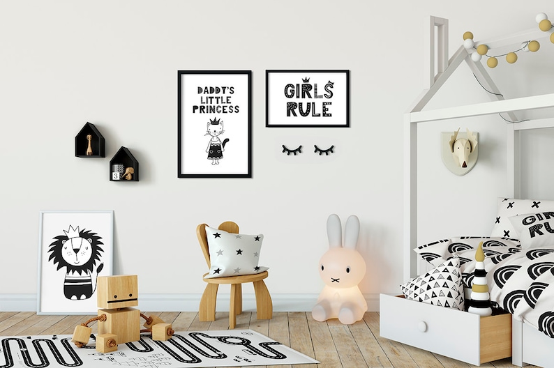 Scandinavian Clipart for Kids Baby girl Bundle Nordic black and white animals Nursery wall art Seamless pattern Vector Commercial use PNG image 10