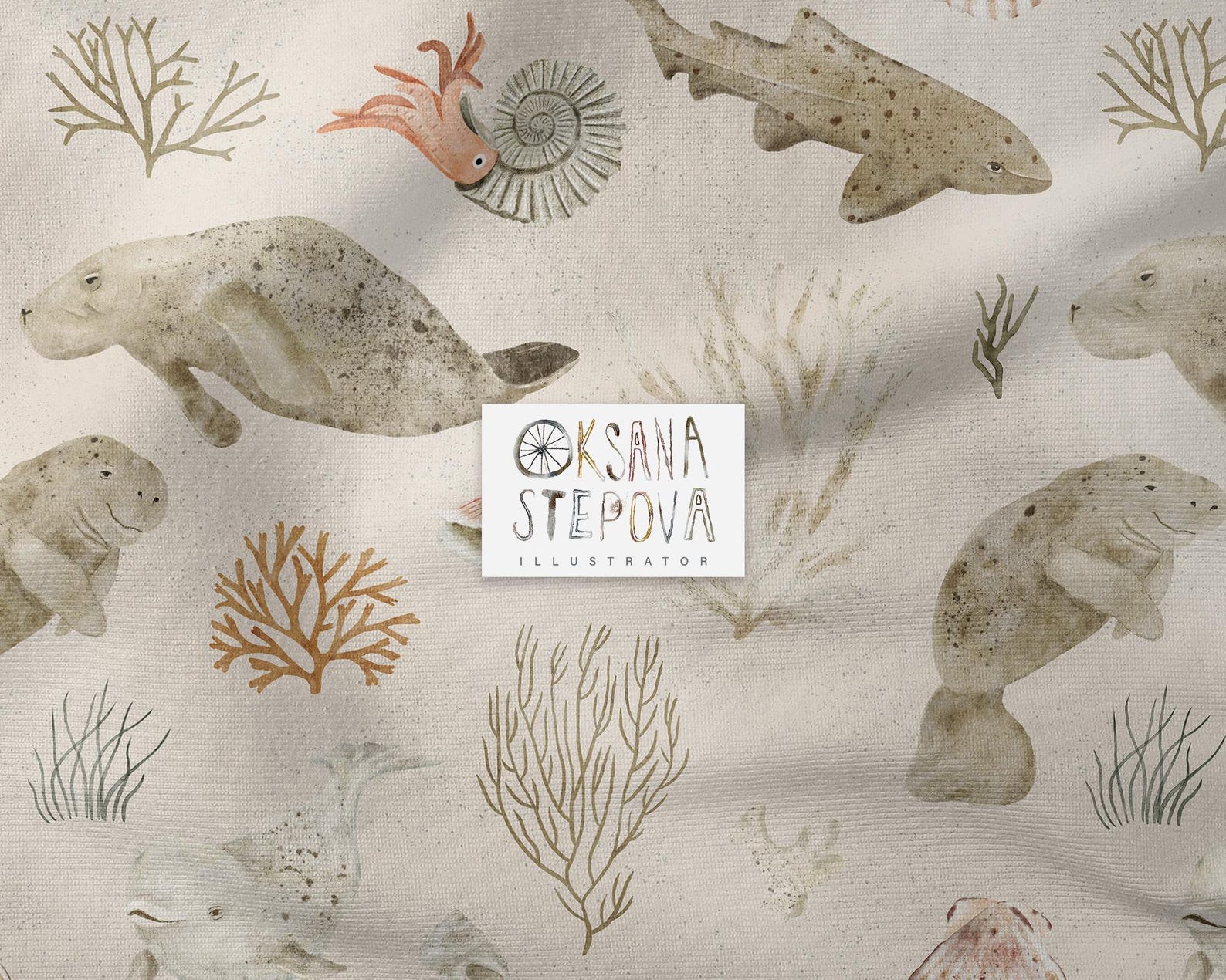 Manatees Seamless Pattern for Kids | Ocean Animals Digital Paper ...