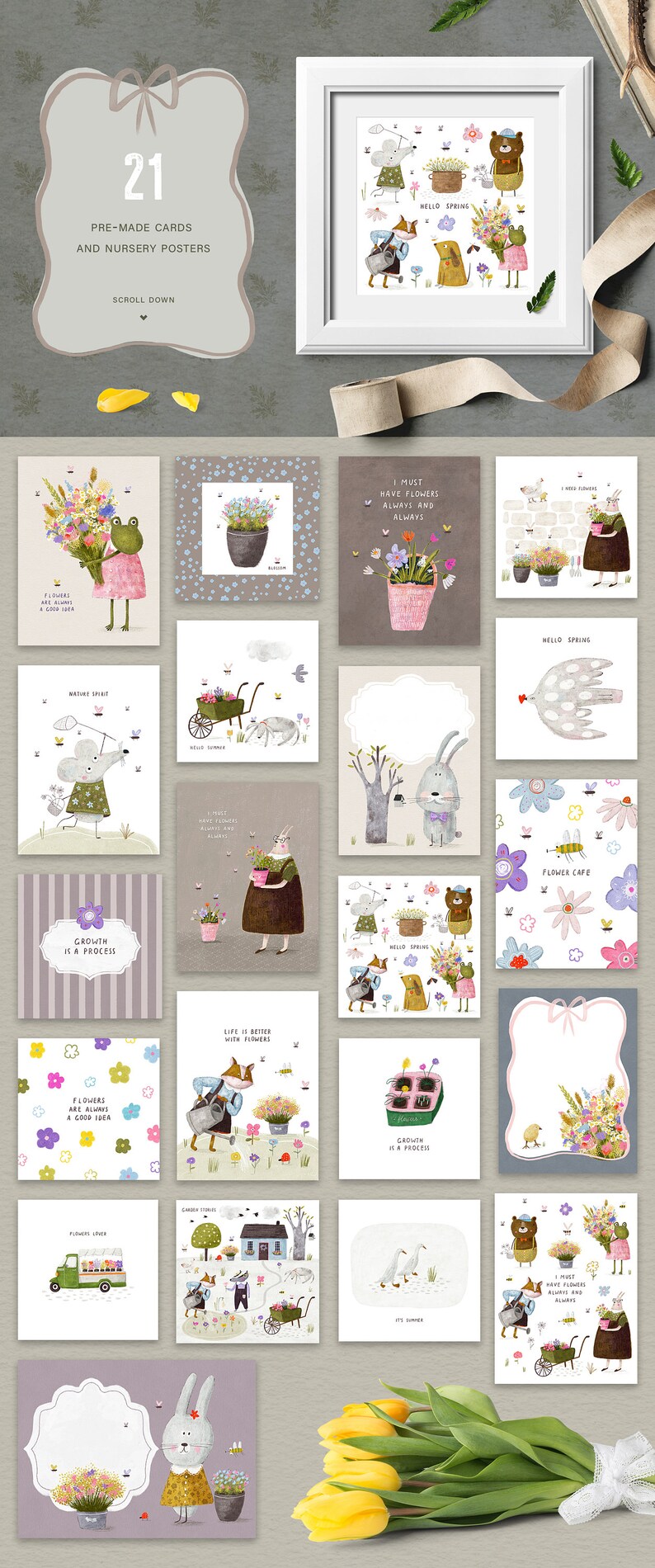 Spring clipart Baby birth announcement Wildflower bouquet Digital editable invitation template Handcrafted kids animals Birthday number PNG image 6