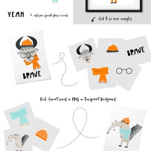 Kids clipart with animals, lettering, zoo ABC Vector illustration in scandinavian style zdjęcie 5