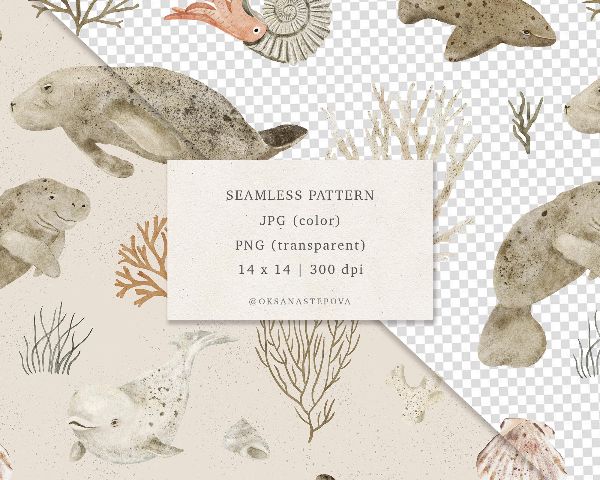 Manatees Seamless Pattern for Kids | Ocean Animals Digital Paper ...