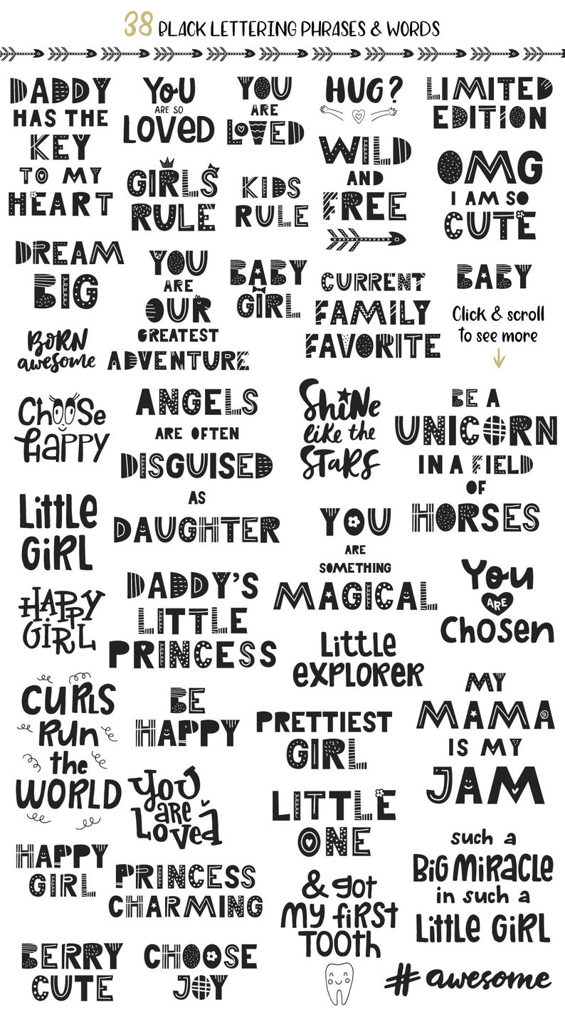 Scandinavian Clipart for Kids Baby girl Bundle Nordic black and white animals Nursery wall art Seamless pattern Vector Commercial use PNG image 4