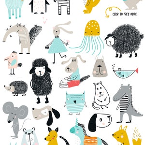 Kids clipart with animals, lettering, zoo ABC Vector illustration in scandinavian style zdjęcie 3