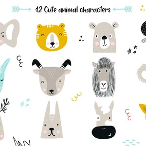Kids clipart with animals, lettering, zoo ABC Vector illustration in scandinavian style zdjęcie 2