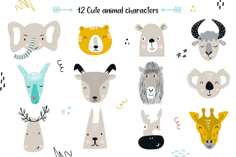 Kids clipart with animals, lettering, zoo ABC Vector illustration in scandinavian style zdjęcie 2