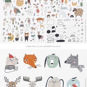 Scandinavian Kids clipart Nordic design Forest animals PNG VECTOR digital graphic Baby prints, wall art, digital paper Commercial Use image 4