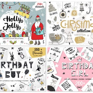 Whimsical Kids Clipart Bundle, Watercolor Cute Animals, Scandinavian Black and White, Superhero Birthday Christmas Fall Woodland Design Set image 10