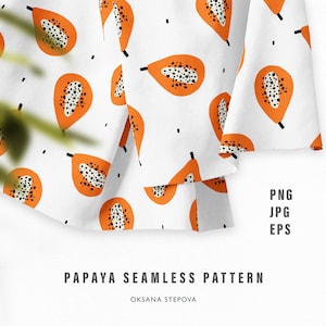 Papaya nahtlose Muster Orange tropische Früchte Baby Stoff Küche Textil-Design Digitales Papier Stoffe für Kinder-Kleidung Kommerzielle Nutzung PNG