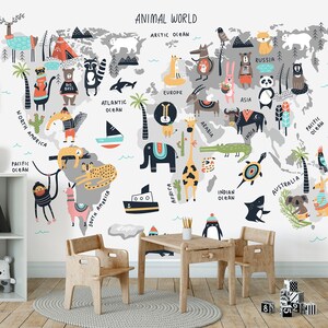 Illustrated Map Print Baby animals Kids World Map Art Africa Digital maps Wall map Instant Download PNG Commercial use Printable Location image 3