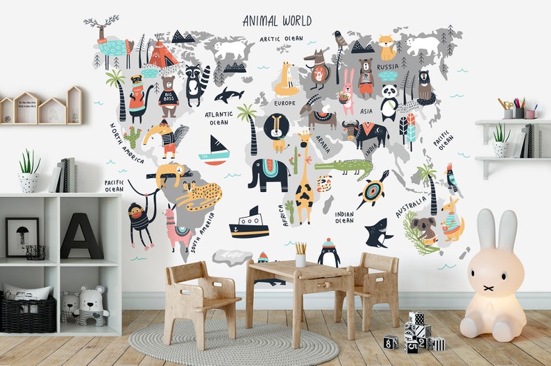 Illustrated Map Print Baby animals Kids World Map Art Africa Digital maps Wall map Instant Download PNG Commercial use Printable Location image 3