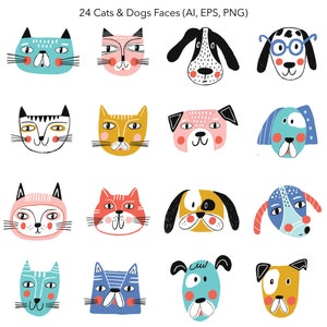 Dog Cat Clipart for kids Bundle Cute pets PNG Baby animal faces Nursery wall art Digital paper Christmas Interior elements Commercial use image 2