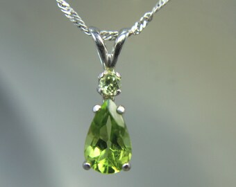 PERIDOT - Genuine Lime Green Peridot .925 Sterling Silver Necklace with Peridot Accent August Birthstone