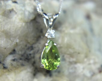 PERIDOT - Genuine Lime Green Peridot .925 Sterling Silver Necklace with White Topaz Accent!