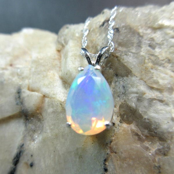 OPAL -  Genuine and Natural Ethiopian Welo Opal .925 Sterling Silver Necklace, October Birthstone