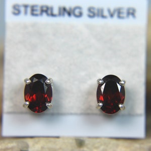 GARNET - Genuine Red Almandine Garnet .925 Sterling Silver Stud Earrings January Birthstone