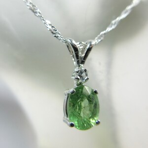 TSAVORITE GARNET - Genuine Green Tsavorite Garnet with White Sapphire Accents .925 Sterling Silver Necklace January Birthstone