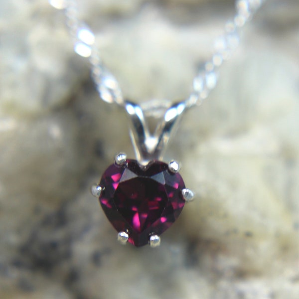 GARNET - Genuine Rhodolite Garnet .925 Sterling Silver Heart-Shaped Necklace January Birthstone