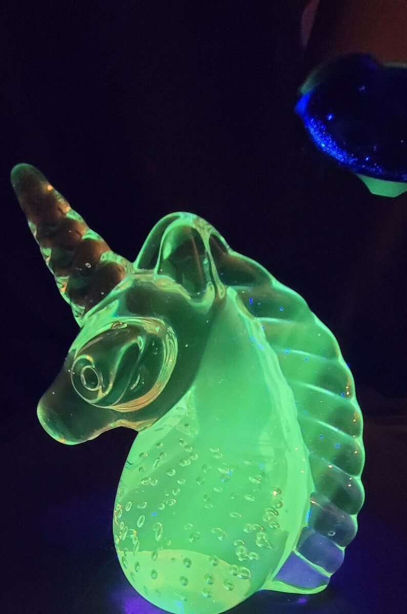 Glass Unicorn Figurine MANGANESE. UV Glow in Perfect Etsy Israel