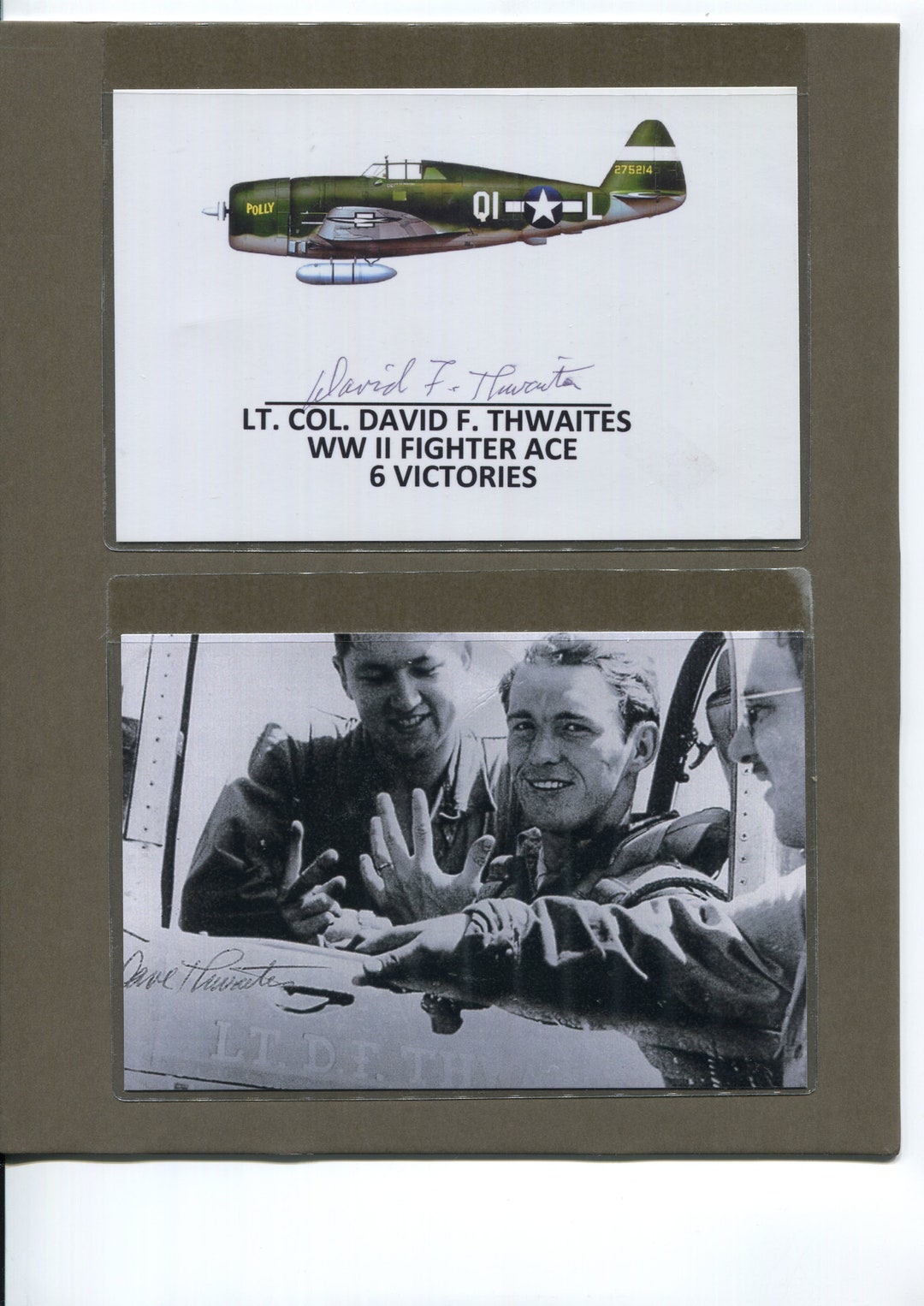 Military Hero, David F. Thwaites, WWII Fighter Ace 4x6 SIGNED Mat