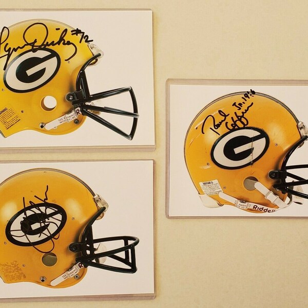 Green Bay Packers - James Lofton, Lynn Dickey & Paul Coffman - Autographed Game Helmet Photos 5x7 With Top-Loader - 3 Hand Signed Signatures