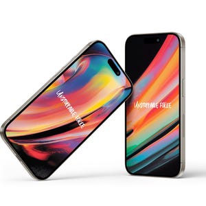 Può includere: Due smartphone con un design astratto colorato e il testo "Unstoppable Force" sullo schermo.