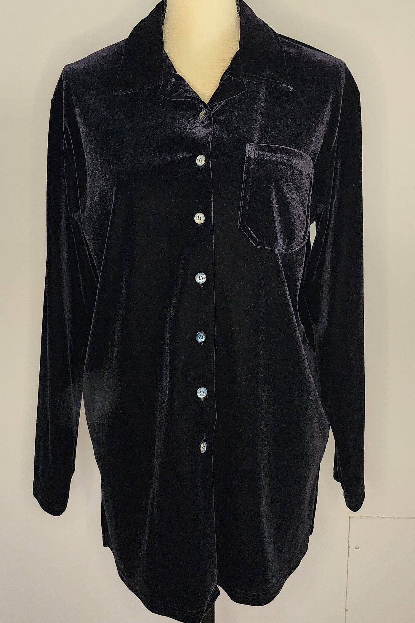 Black Velvet Button up Blouse With White Shell Buttons - Etsy