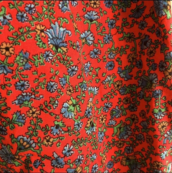 Vintage Red Floral Frock Dress Blue Flowers - image 4