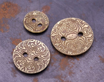 Etched Metal Buttons Mokume Gane Damascus Pattern Brass Copper Nickel Handmade