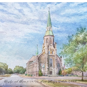Custom Church painting watercolor, Personalized Wedding Church portrait, Watercolor Wedding Venue painting, Wedding Keepsake