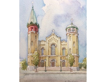Watercolor Wedding venue painting Custom Church painting Wedding Church portrait Personalized Wedding gift Old St.Patricks Church Chicago
