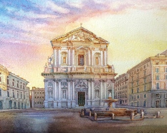 Ancient Rome architecture Custom Church painting Wedding Venue watercolor painting Custom building portrait Wedding Anniversary gift