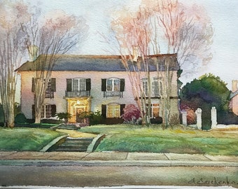 Custom Watercolor house portrait in sunset Hand painted house painting Watercolor landscape painting Moving gift for parents Realtor gift