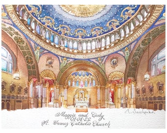 Personalized Watercolor Interior painting Custom Church painting Wedding Venue illustration Religion Christian wall art Wedding gift