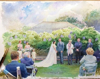 Original Custom Wedding ceremony painting Wedding portrait from photo Family portrait watercolor Wedding gift Anniversary Paper gift