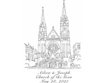 Venue Illustration für Einladungen Individuelle Kirche Skizze Hochzeitsortung Hochzeitseinladungen personalisierte Hochzeitsgeschenke