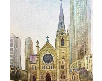 Watercolor painting of Holy Name Cathedral Church Custom Church painting Watercolor Wedding Venue painting Wedding Gift for couple