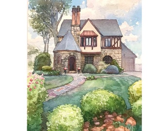 Custom Watercolor house portrait, Custom house painting, Watercolour house painting, First home gift, Moving gift, Realtor closing gift