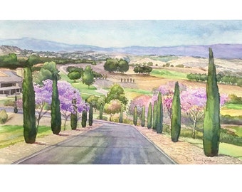 Custom Watercolor landscape painting Original watercolor painting Tuscan Vineyard scenery Nature painting Countryside wall art Unique gift