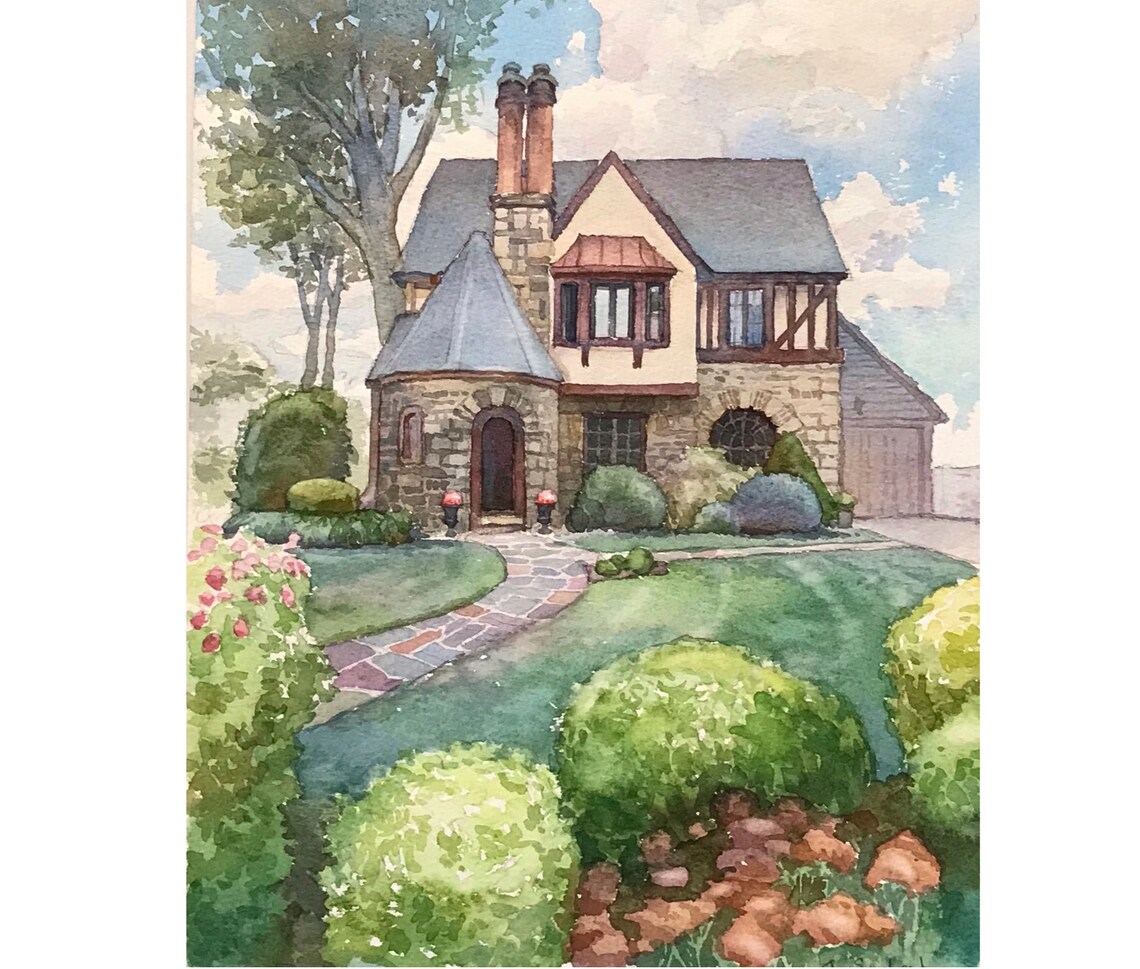 Hand painted Home portrait Watercolor house painting Custom Etsy