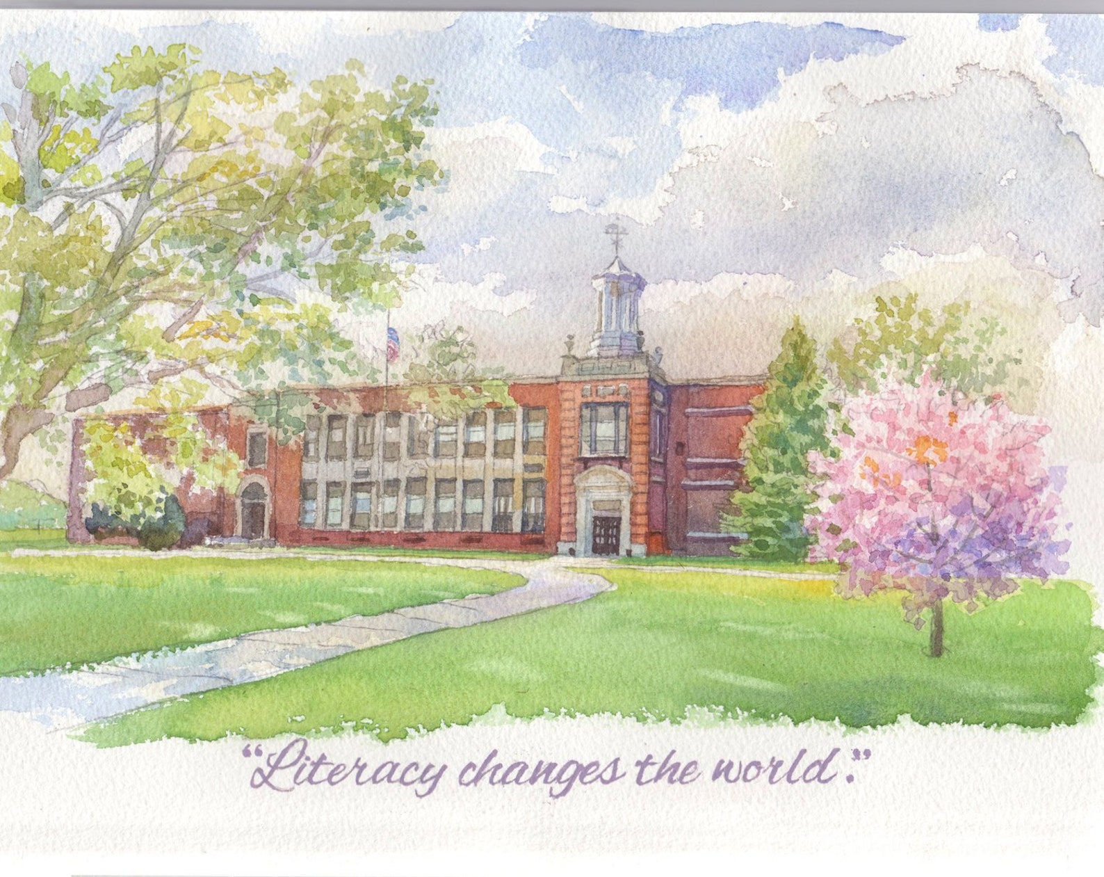 Custom watercolor painting school building college campus Etsy