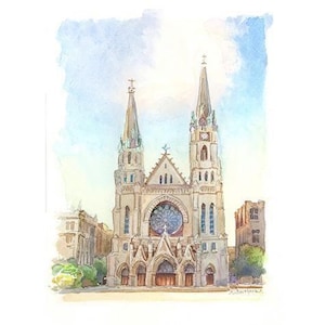 Gesu Church Milwaukee: Watercolor Digital Print, Wisconsin Architecture Art, Instant Download 6x8, 8x10.