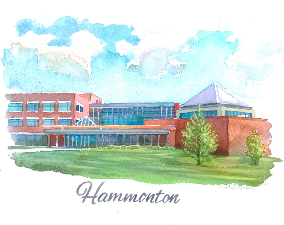 Custom watercolor painting school building college campus Etsy