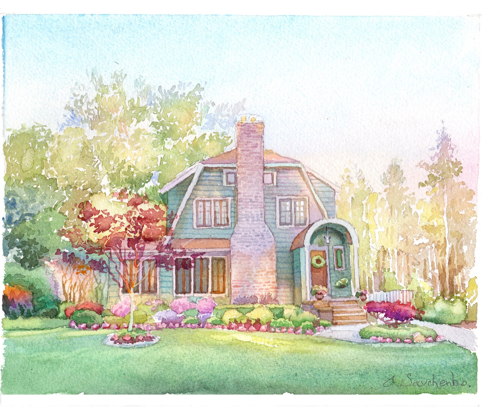 Watercolor home portrait Custom watercolor house painting Etsy