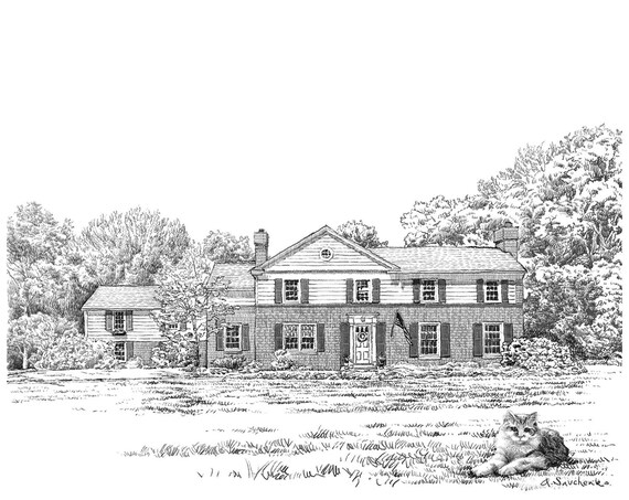 House Drawing From Photo Custom Home Sketch Custom Home Drawing Black And White House Sketch Digital House Ink Drawing Housewarming Gift