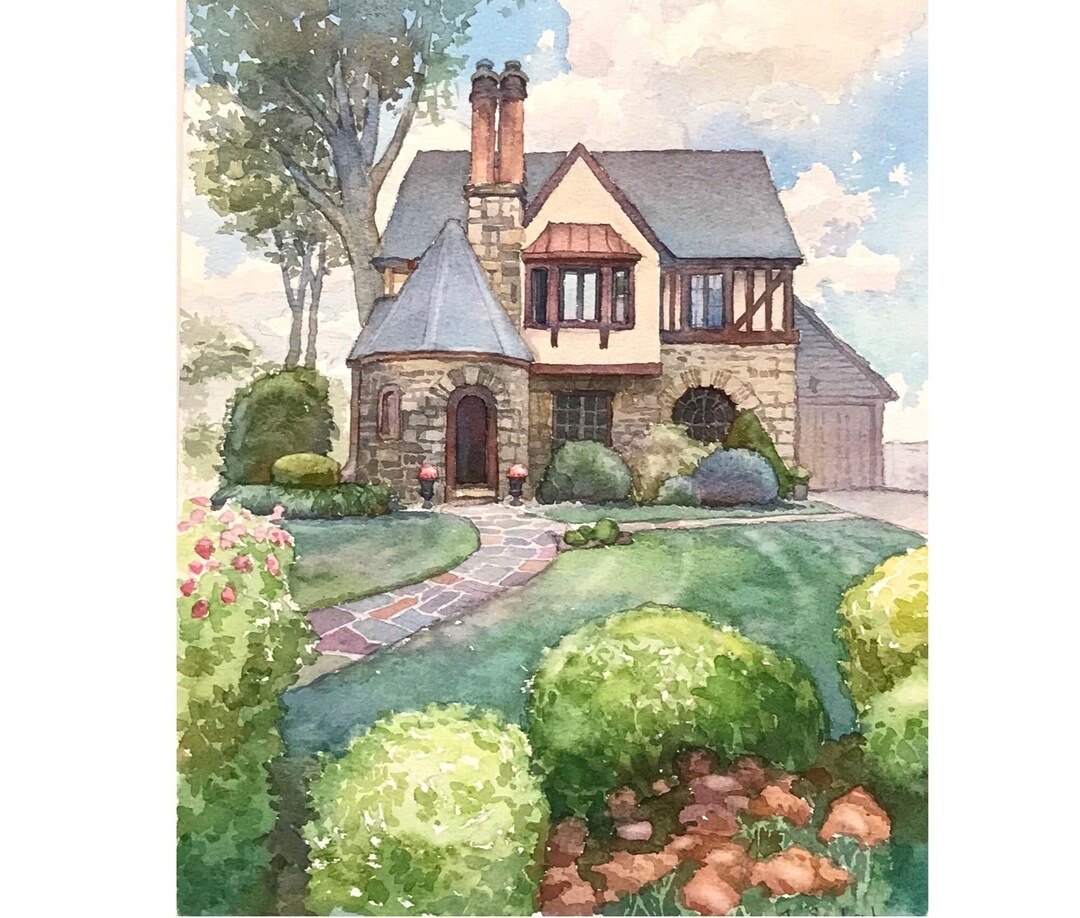 Custom House Portrait Hand Painted Watercolor House Painting Etsy