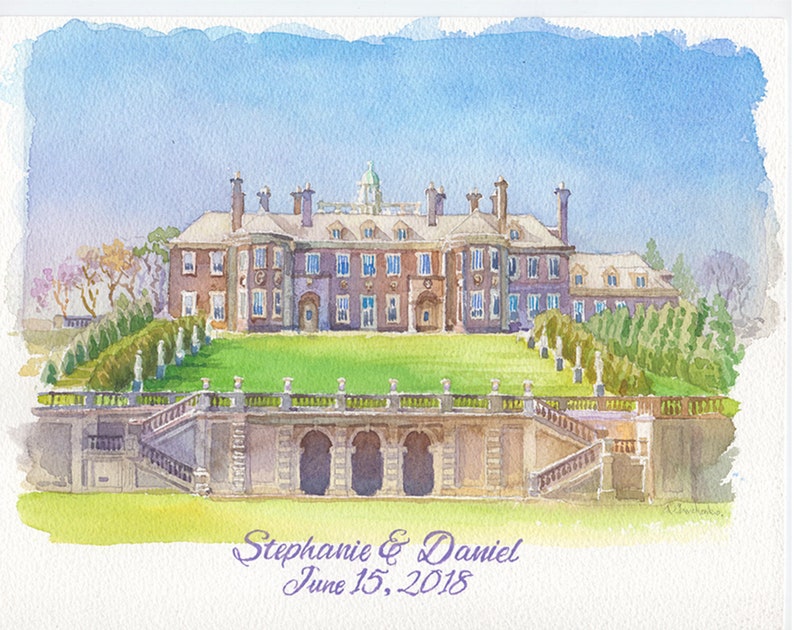 Custom Wedding gift Wedding Guest Book alternative painting Custom Wedding Venue watercolor painting Venue drawing from photo