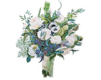 Wedding Bouquet Painting, Hand-painted Bridal Bouquet Portrait in watercolor, Keepsake for Wife, Wedding art