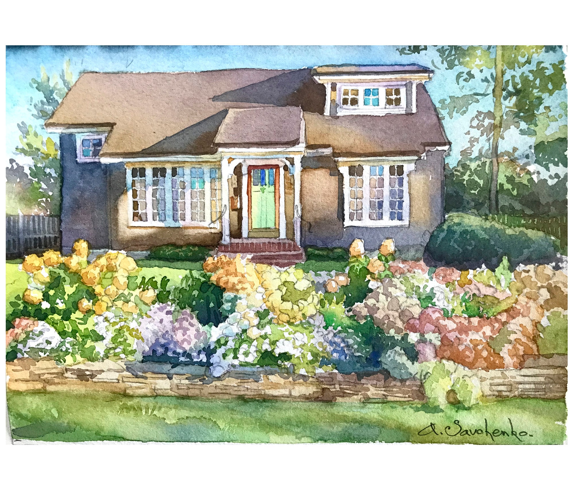 Watercolor house painting handpainted Custom landscape Etsy