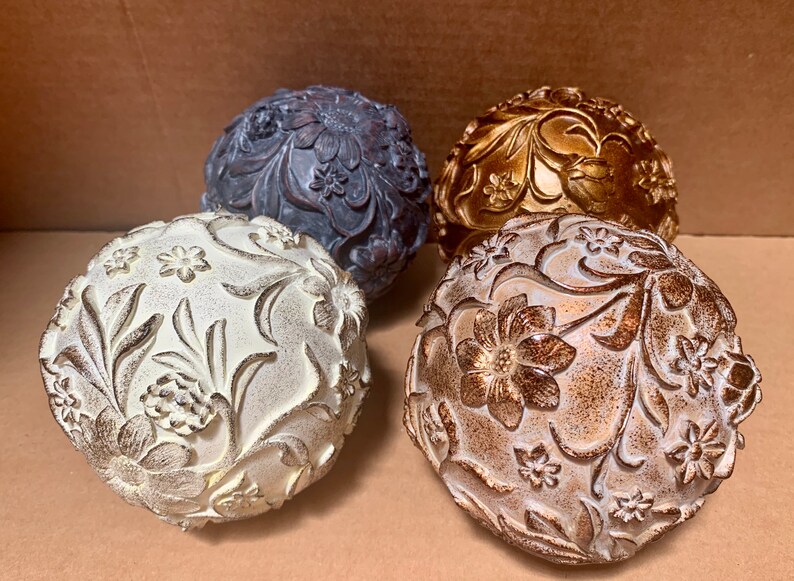 Decorative Orbs Set of 4 Decorative Balls Spheres Tray / Glass Etsy